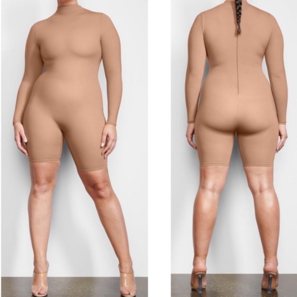 SKIMS Mid Thigh Mock Neck Long Sleeve Shorts Romper Bodysuit‎ Sienna 4X